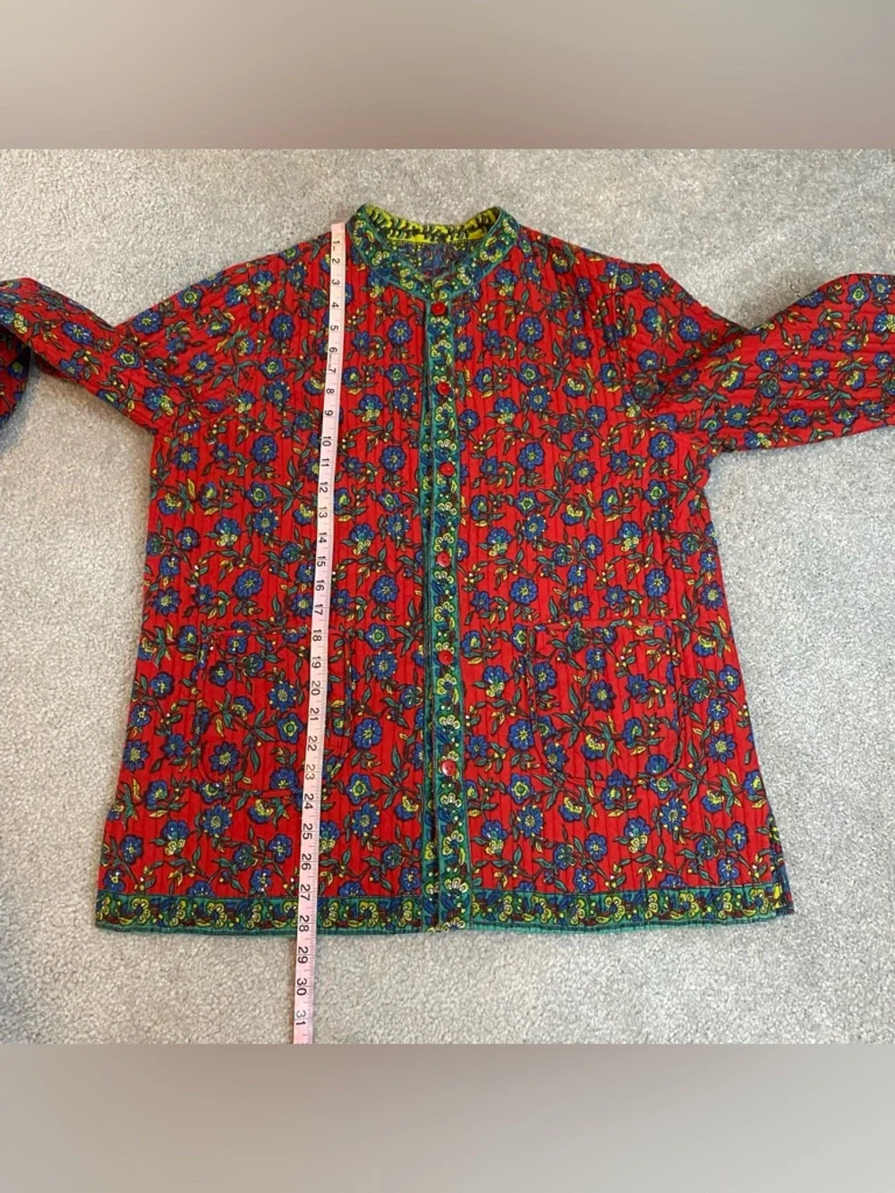 LA Cera Reversible Floral Quilted Button Down Jacket Womens Large Gardening